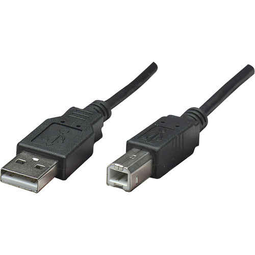 Manhattan USB-Kabel USB 2.0 USB-A Stecker, USB-B Stecker 0.50m Schwarz Folienschirm, UL-zertifiziert, vergoldete Steckkontakte