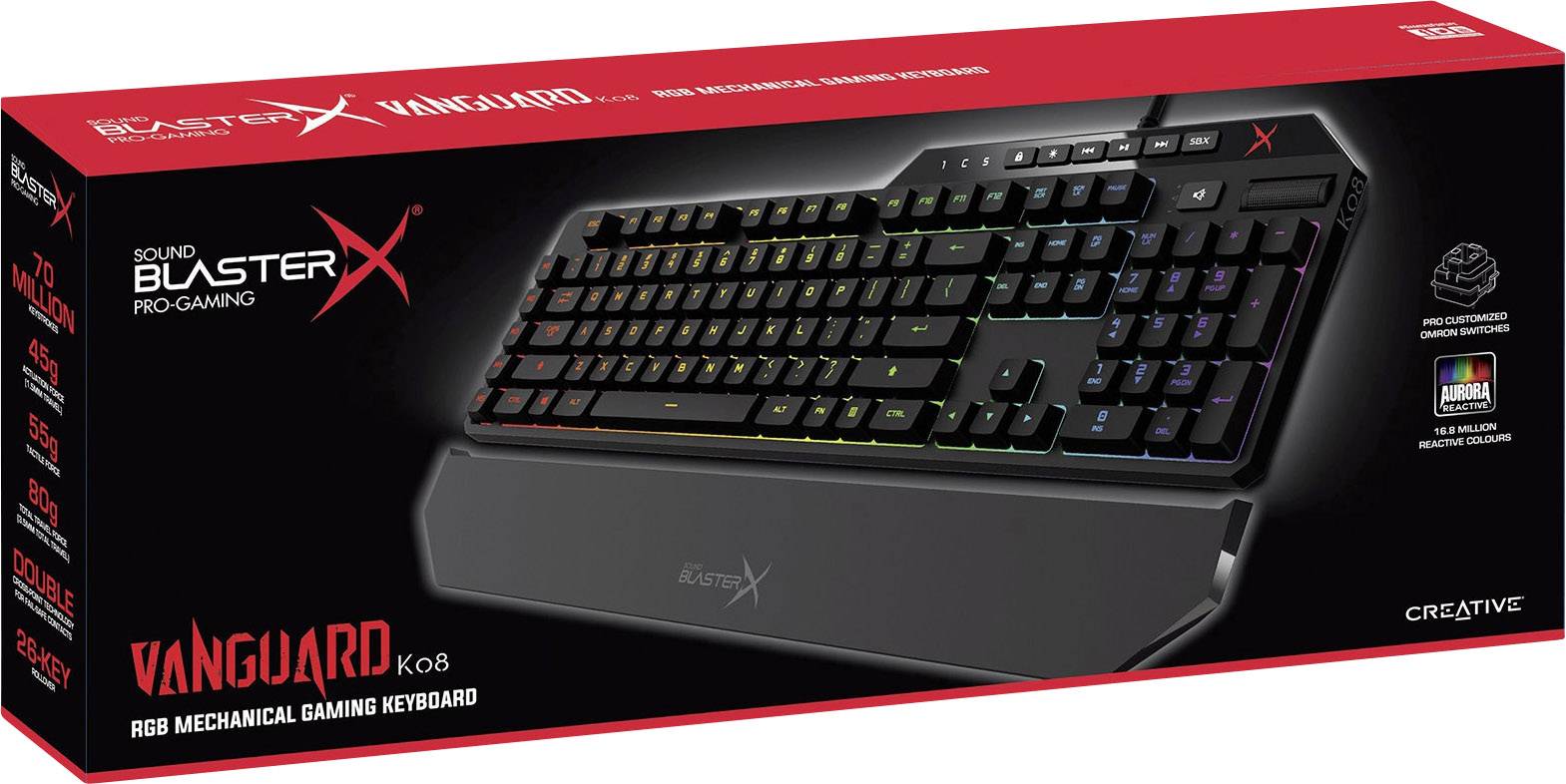 Sound BlasterX Vanguard K08 USB-Gaming-Tastatur Beleuchtet, Handballenauflage Deutsch, QWERTZ, Windows® Schwarz
