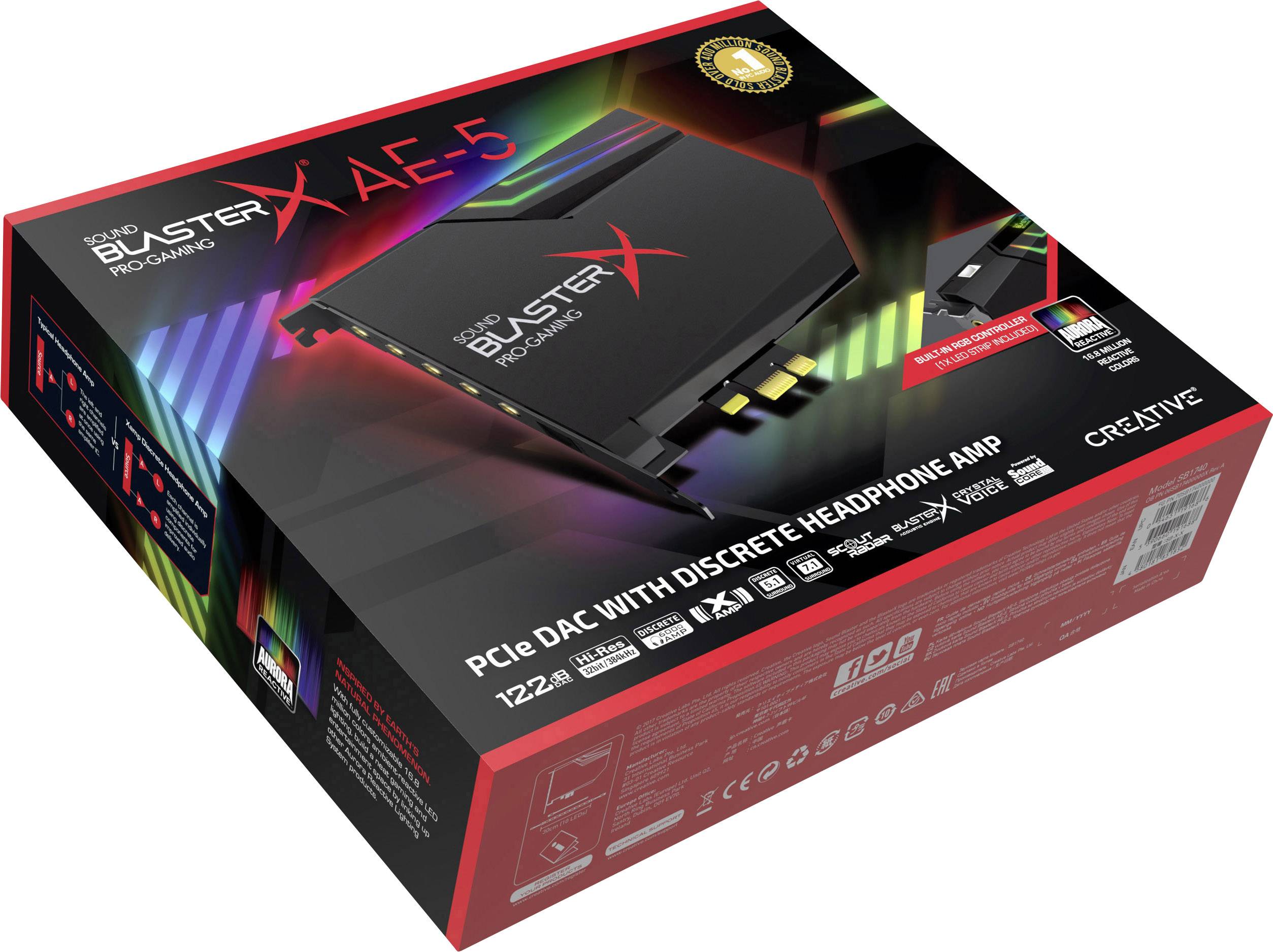 Sound BlasterX AE-5 5.1 Soundkarte, Intern PCIe Digitalausgang, externe Kopfhöreranschlüsse
