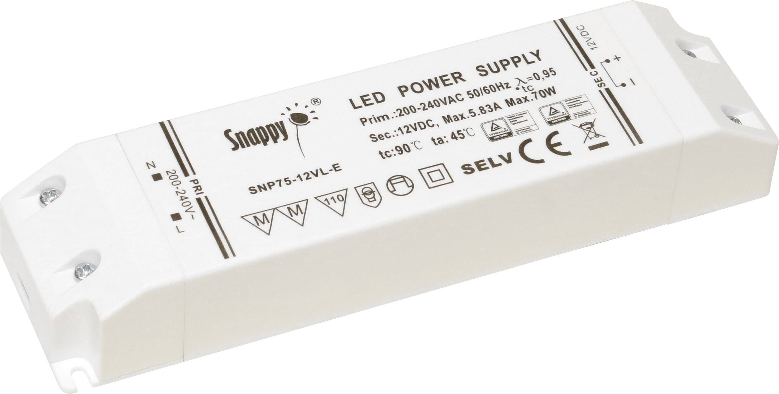 Dehner Elektronik Snappy SNP75-12VL-E LED-Trafo Konstantspannung 75 W 0 - 5.83 A 12 V/DC nicht dimm