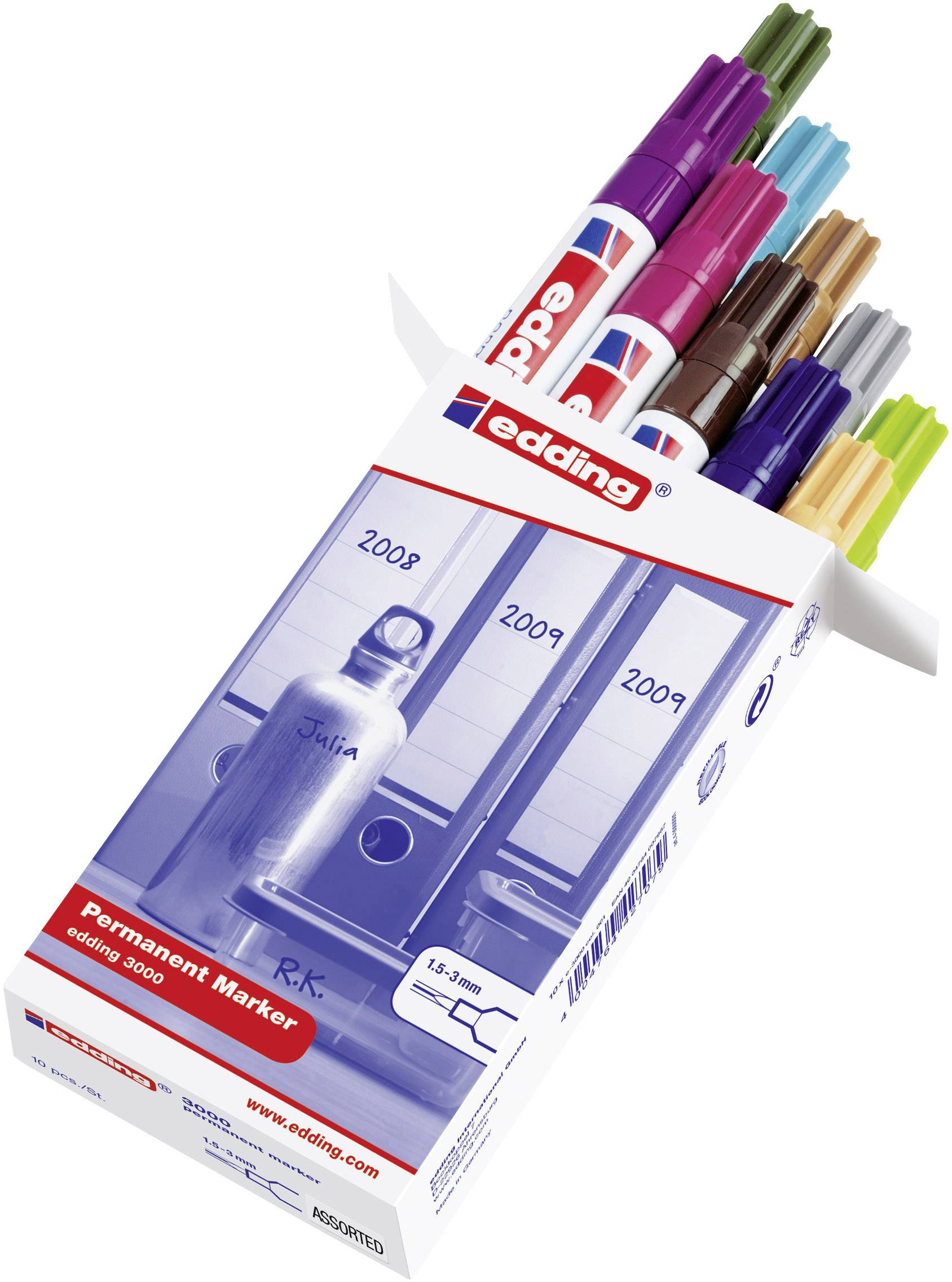 edding Permanentmarker 3000 10 St./Pack., hellgrün, grau, ocker, türkis, olivgrün, hellorange, stahlblau, dunkelbraun, karminrot, rotviolett
