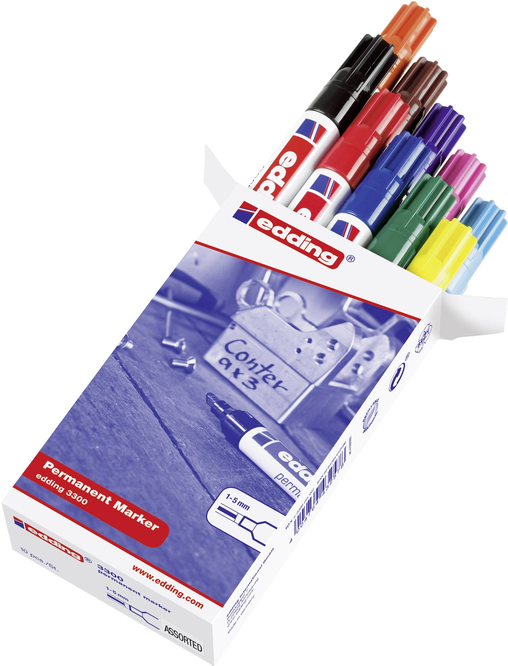 Edding edding 3300 Permanentmarker Schwarz, Rot, Gelb, Orange, Blau, Grün, Braun, Violett, Rosa, Hellblau wasserfest: Ja