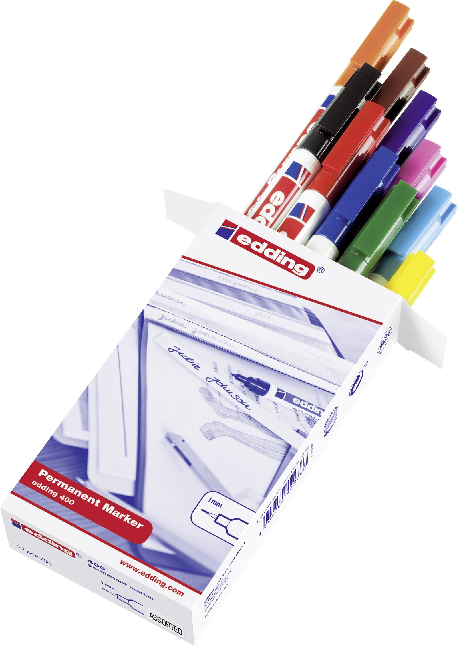 Edding edding 400 Permanentmarker Schwarz, Rot, Gelb, Orange, Blau, Grün, Braun, Violett, Rosa, Hellblau wasserfest: Ja