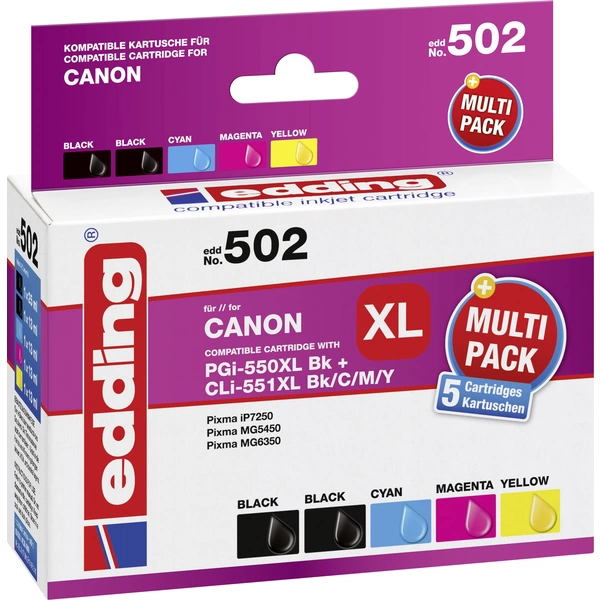 Edding Druckerpatrone ersetzt Canon PGI-550PGBK XL, CLI-551C XL, CLI-551M XL, CLI551Y XL Kompatibel Kombi-Pack Schwarz, Cyan Edding Druckerpatrone ersetzt Canon PGI-550PGBK XL, CLI-551C XL, CLI-551M XL, CLI551Y XL Kompatibel Kombi-Pack Schwarz, Cyan