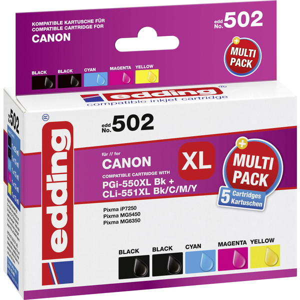 Edding Tinte ersetzt Canon PGI-550PGBK XL, CLI-551 C,M,Y XL Kompatibel  Kombi-Pack Schwarz, Cyan, Magenta, Gelb 502 EDD-502 | voelkner