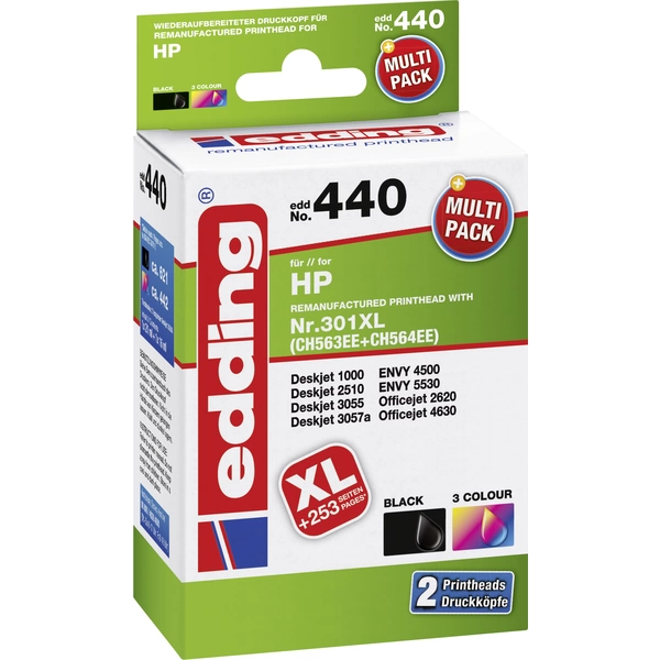 Edding Druckerpatrone ersetzt HP 301XL, CH563EE, CH564EE Kompatibel Kombi-Pack Schwarz, Cyan, Magenta, Gelb EDD-440 Edding Druckerpatrone ersetzt HP 301XL, CH563EE, CH564EE Kompatibel Kombi-Pack Schwarz, Cyan, Magenta, Gelb EDD-440