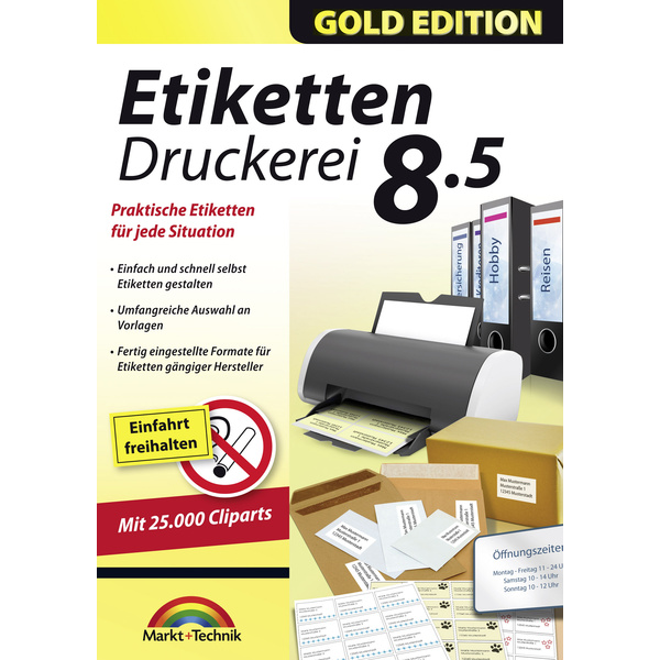 Markt & Technik Etiketten Druckerei 8.5 Gold Edition Vollversion, 1 Lizenz Windows Etikettendruck-S