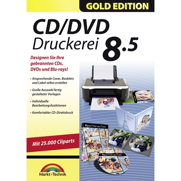 Markt & Technik CD/DVD Druckerei 8.5 Gold Edition Vollversion, 1 Lizenz Windows Multimedia-Software, Etikettendruck-Software Markt & Technik CD/DVD Druckerei 8.5 Gold Edition Vollversion, 1 Lizenz Windows Multimedia-Software, Etikettendruck-Software
