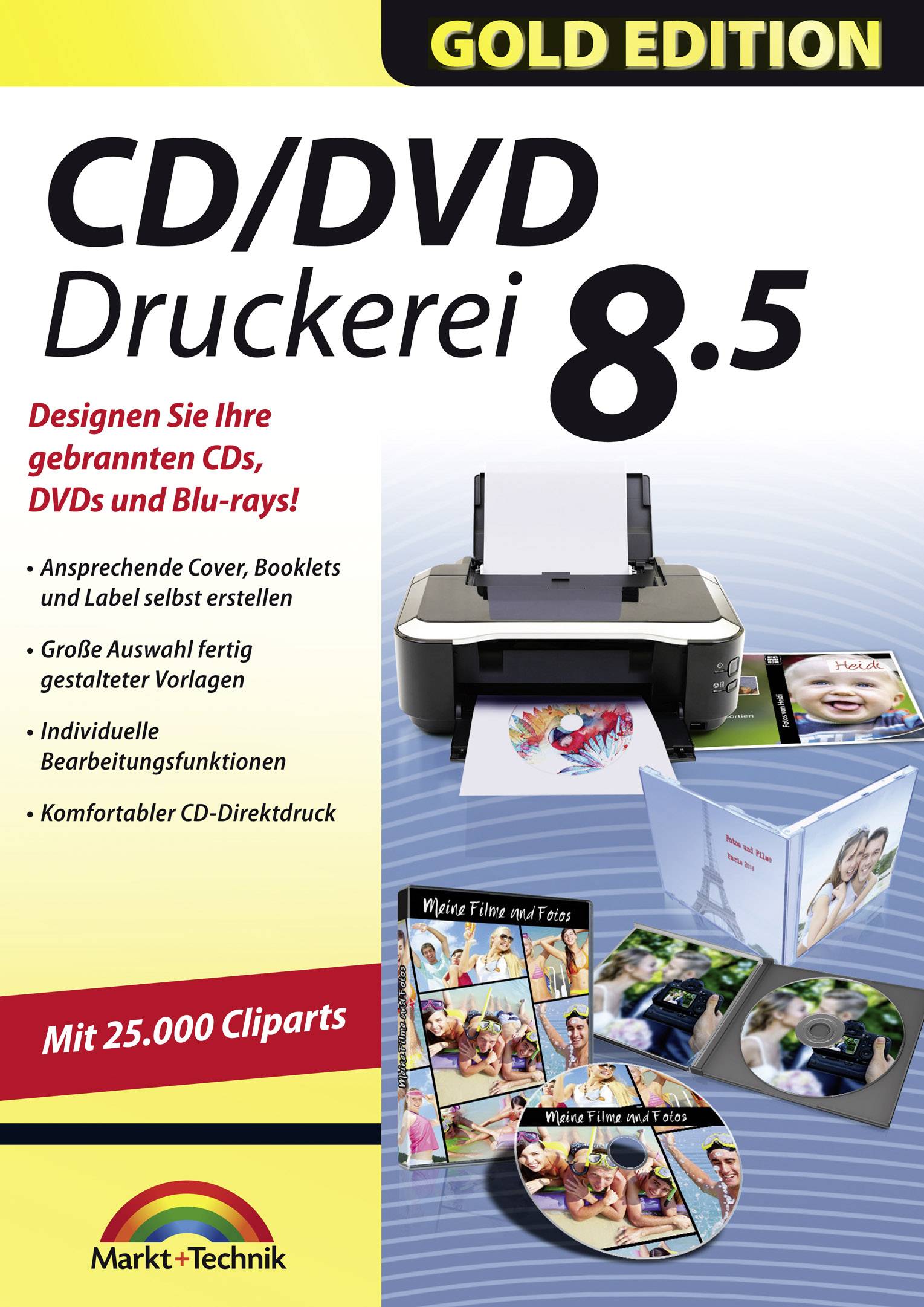 Markt & Technik CD/DVD Druckerei 8.5 Gold Edition Vollversion, 1 Lizenz Windows Multimedia-Software