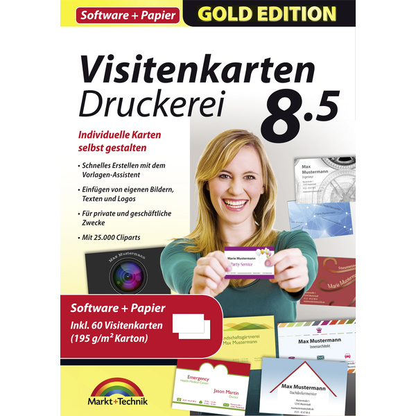 Markt & Technik Visitenkarten Druckerei 8.5 mit Papier Vollversion, 1 Lizenz Windows Büroorganisati