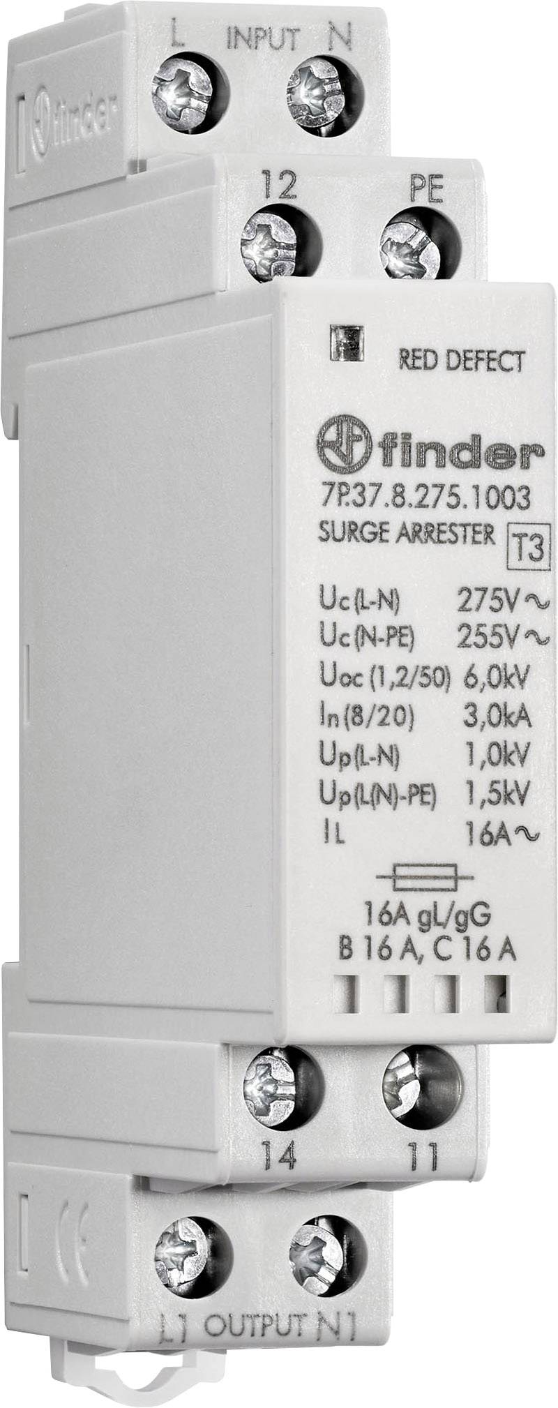 Überspannungsableiter von Finder, Modell 7P.37, für Schutz von elektrischen Anlagen vor Überspannungen. Geeignet für 275V AC.