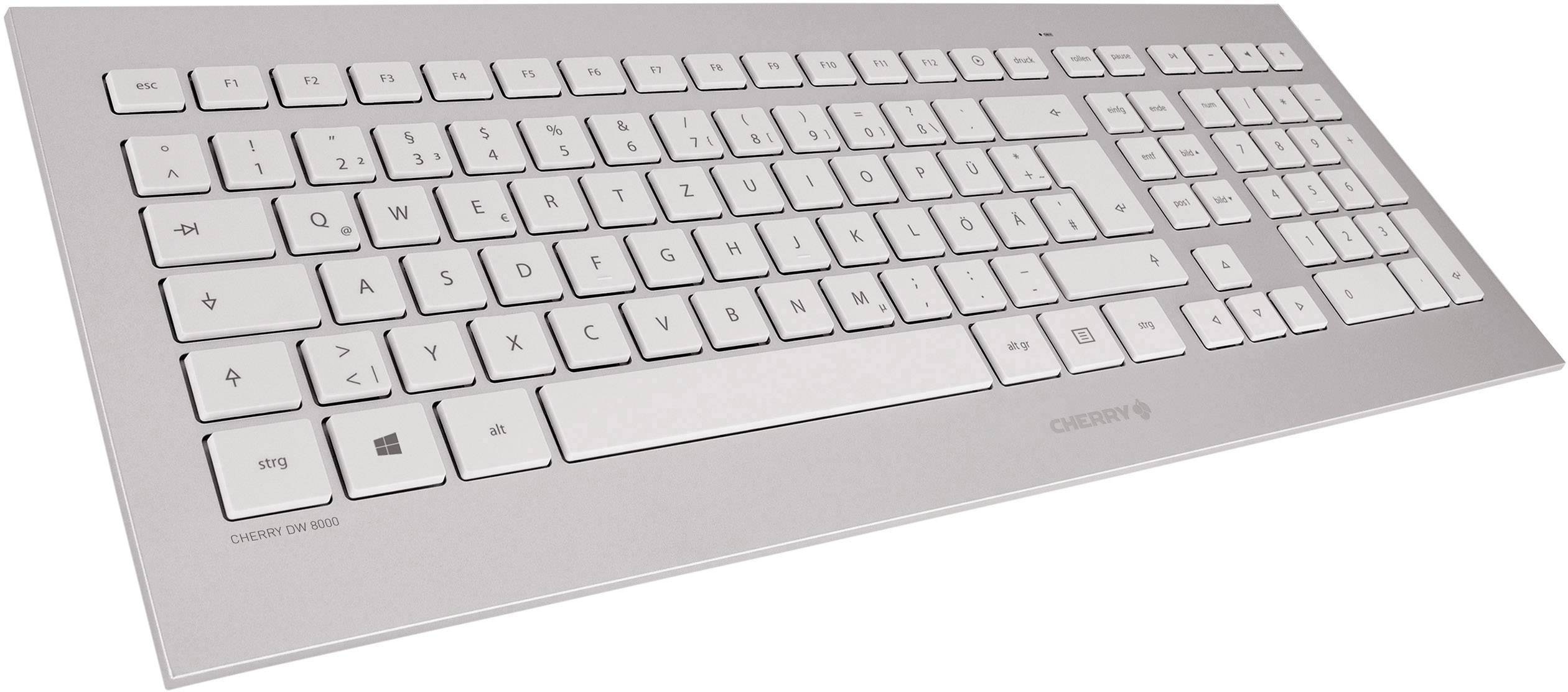 Cherry DW8000 Funk Tastatur, Maus-Set Spritzwassergeschützt Deutsch, QWERTZ Weiß, Silber