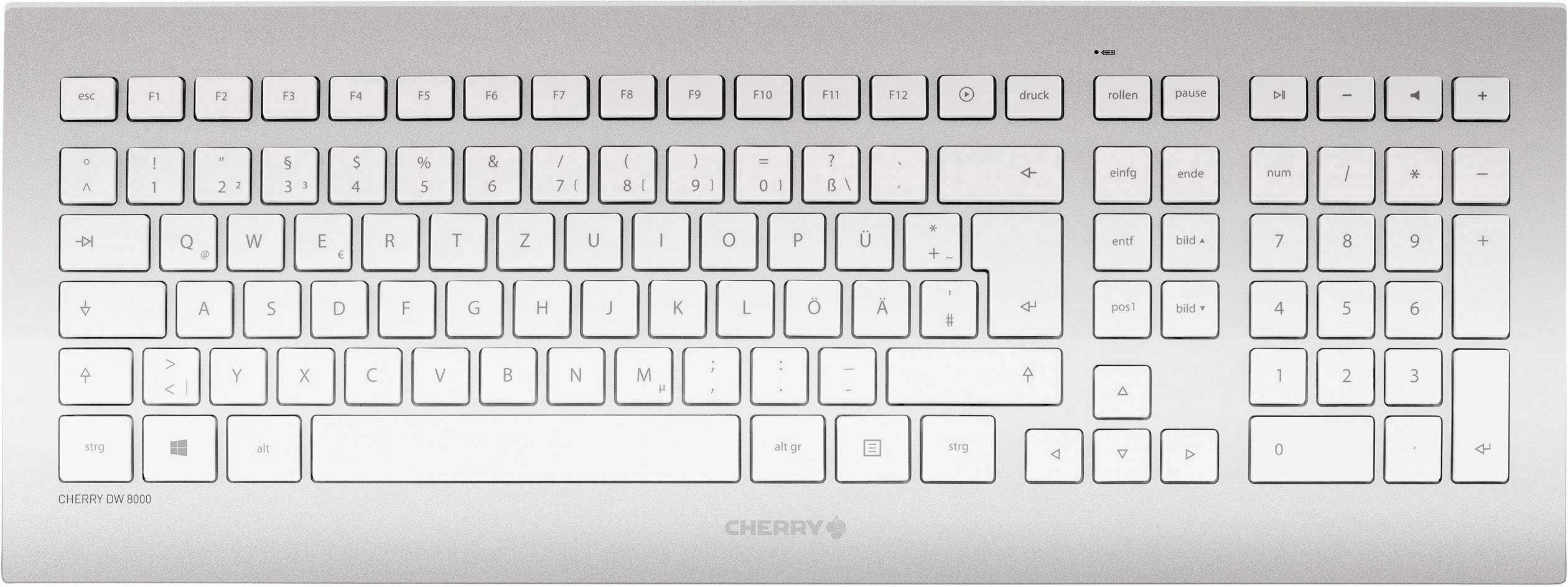 CHERRY DW8000 Funk Tastatur, Maus-Set Spritzwassergeschützt Deutsch, QWERTZ Weiß, Silber