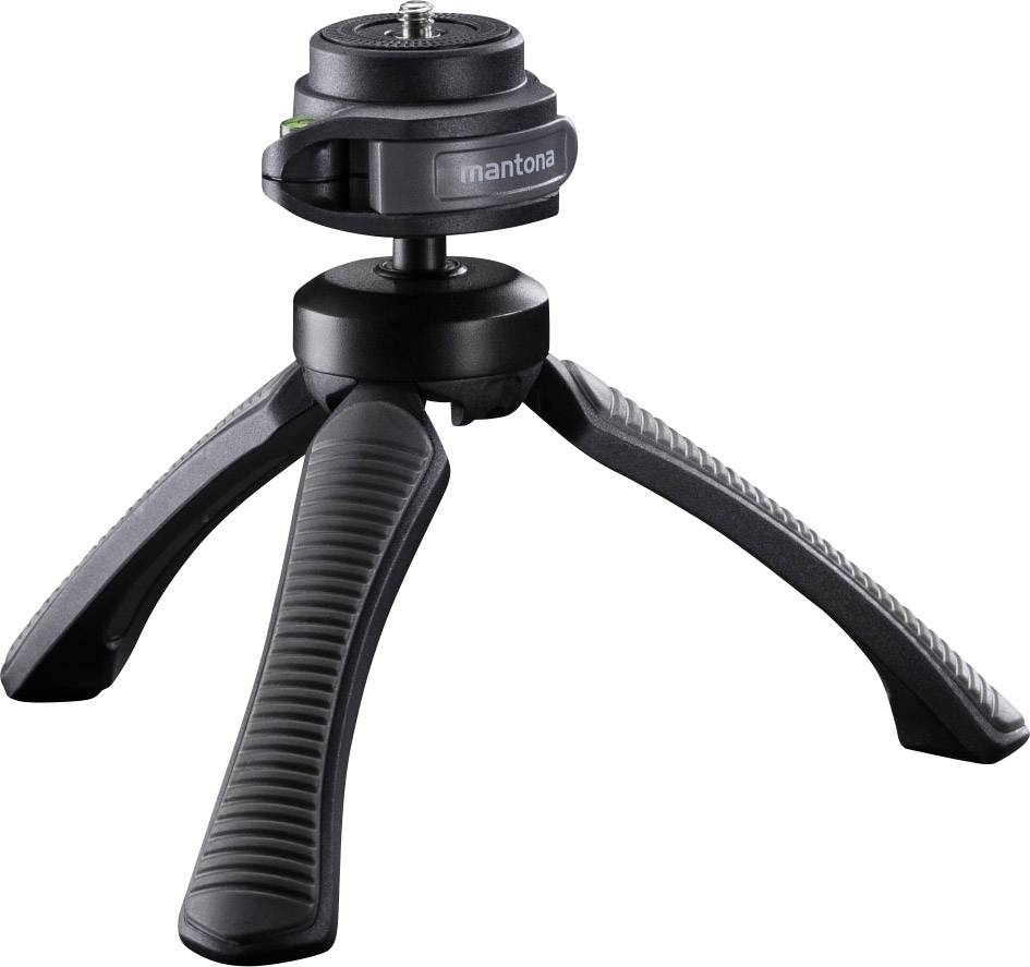 Mantona Gaia Tischstativ 1/4 Zoll Arbeitshöhe=13 cm Grau Wasserwaage, inkl. Handschlaufe
