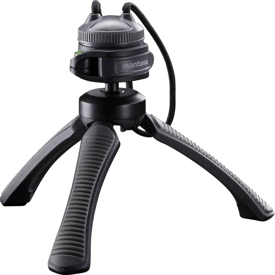Mantona Gaia Tischstativ 1/4 Zoll Arbeitshöhe=13 cm Grau Wasserwaage, inkl. Handschlaufe