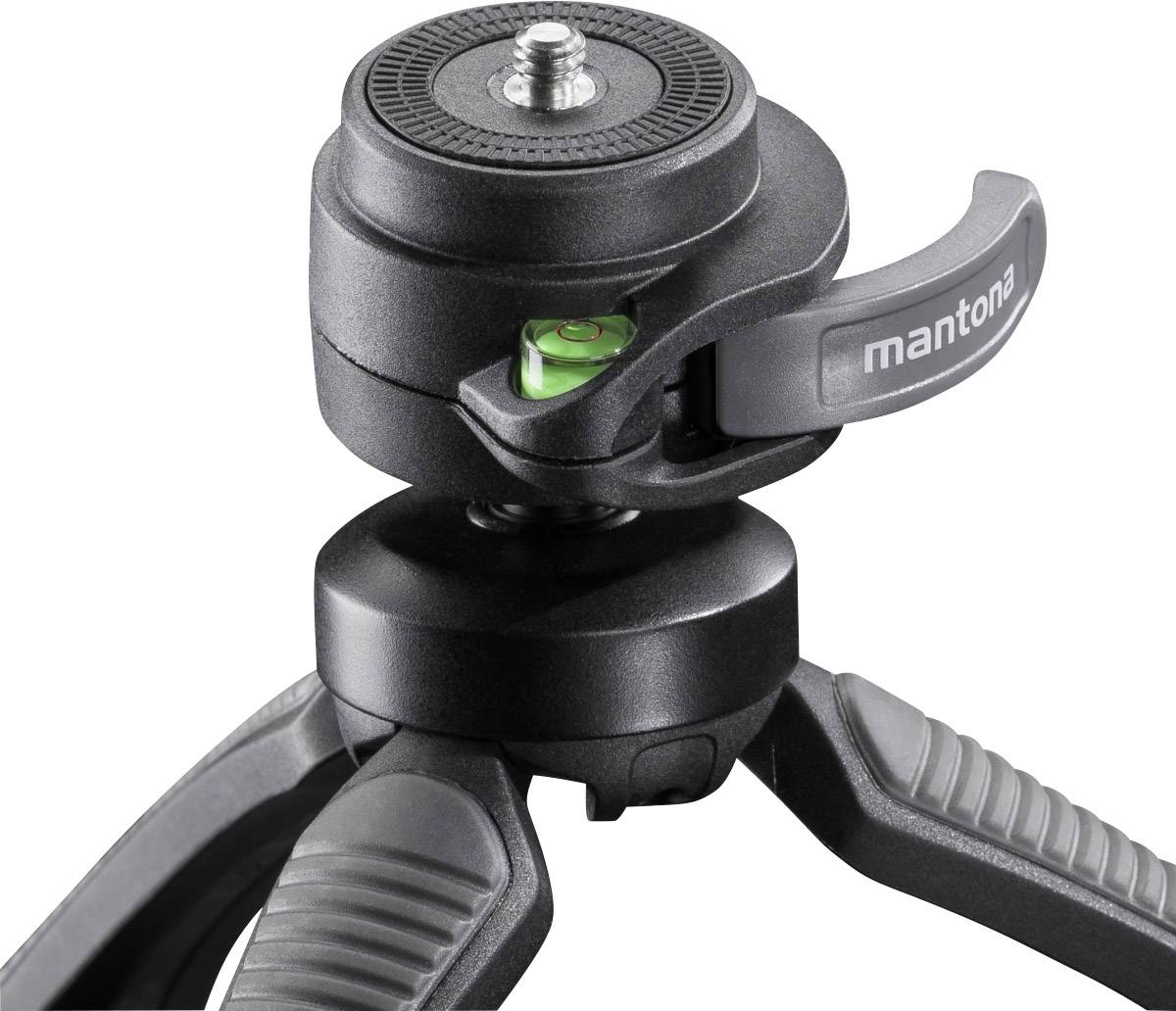Mantona Gaia Tischstativ 1/4 Zoll Arbeitshöhe=13 cm Grau Wasserwaage, inkl. Handschlaufe