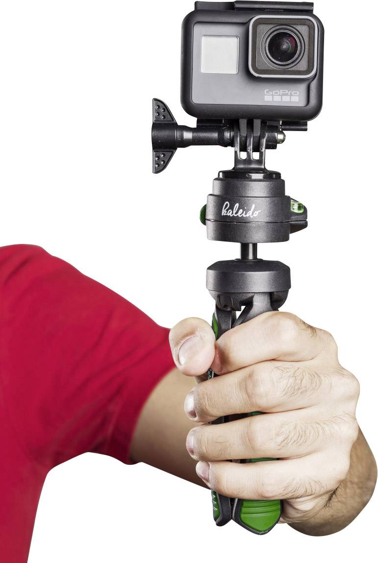 Mantona Gaia Tischstativ 1/4 Zoll Arbeitshöhe=13 cm Grün Wasserwaage, inkl. Handschlaufe