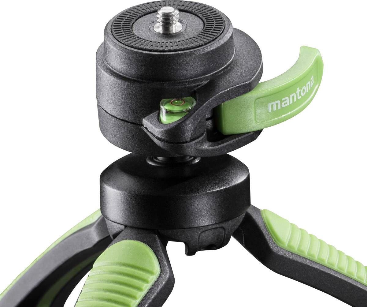 Mantona Gaia Tischstativ 1/4 Zoll Arbeitshöhe=13 cm Grün Wasserwaage, inkl. Handschlaufe