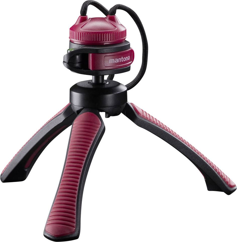 Mantona Gaia Tischstativ 1/4 Zoll Arbeitshöhe=13 cm Rot Wasserwaage, inkl. Handschlaufe