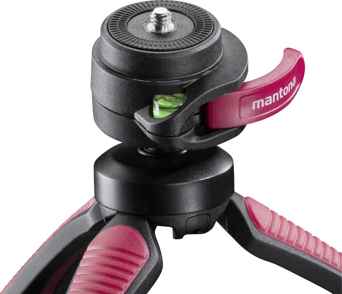 Mantona Gaia Tischstativ 1/4 Zoll Arbeitshöhe=13 cm Rot Wasserwaage, inkl. Handschlaufe