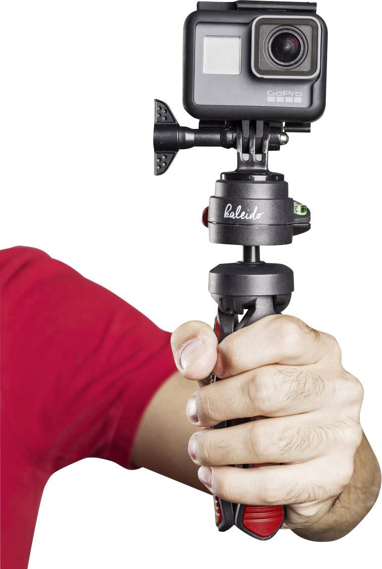 Mantona Gaia Tischstativ 1/4 Zoll Arbeitshöhe=13 cm Rot Wasserwaage, inkl. Handschlaufe