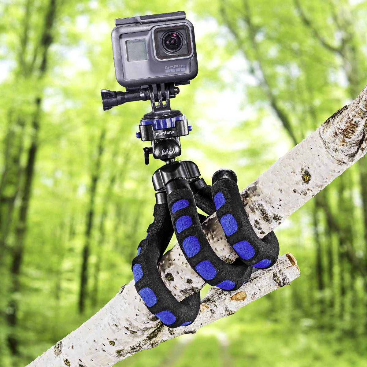 Mantona Flex Spezialstativ 1/4 Zoll Arbeitshöhe=10 - 27 cm Blau Für Smartphones und GoPro