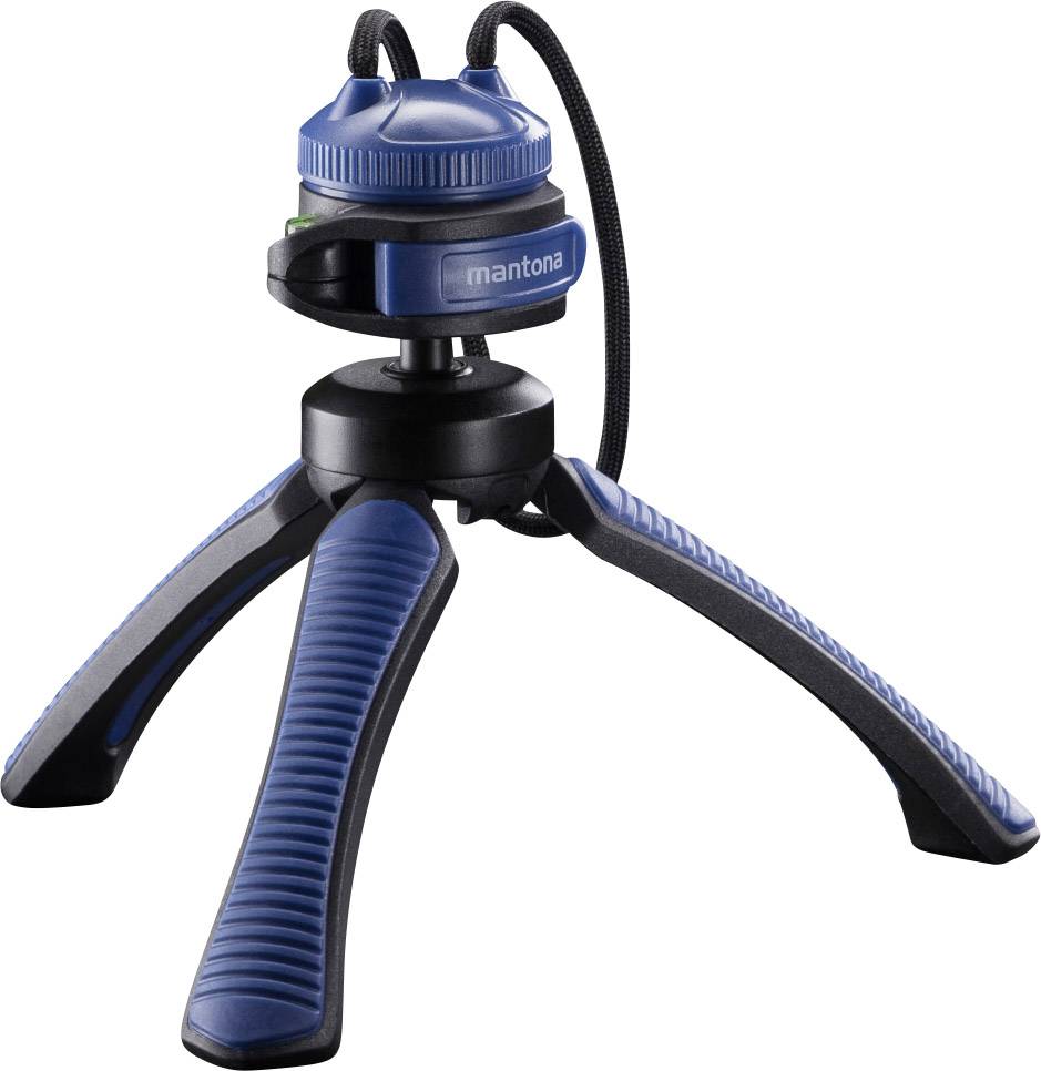 Mantona Gaia Tischstativ 1/4 Zoll Arbeitshöhe=13cm Blau Wasserwaage, inkl. Handschlaufe