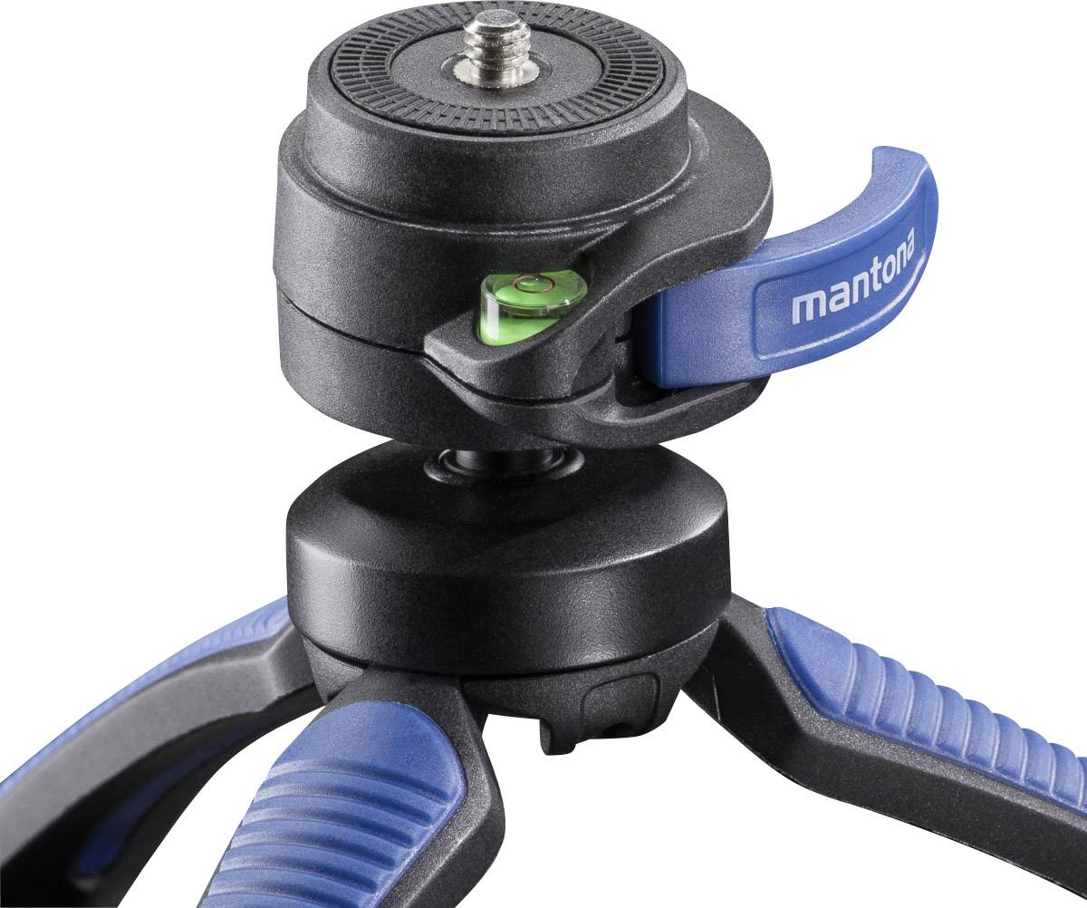 Mantona Gaia Tischstativ 1/4 Zoll Arbeitshöhe=13cm Blau Wasserwaage, inkl. Handschlaufe