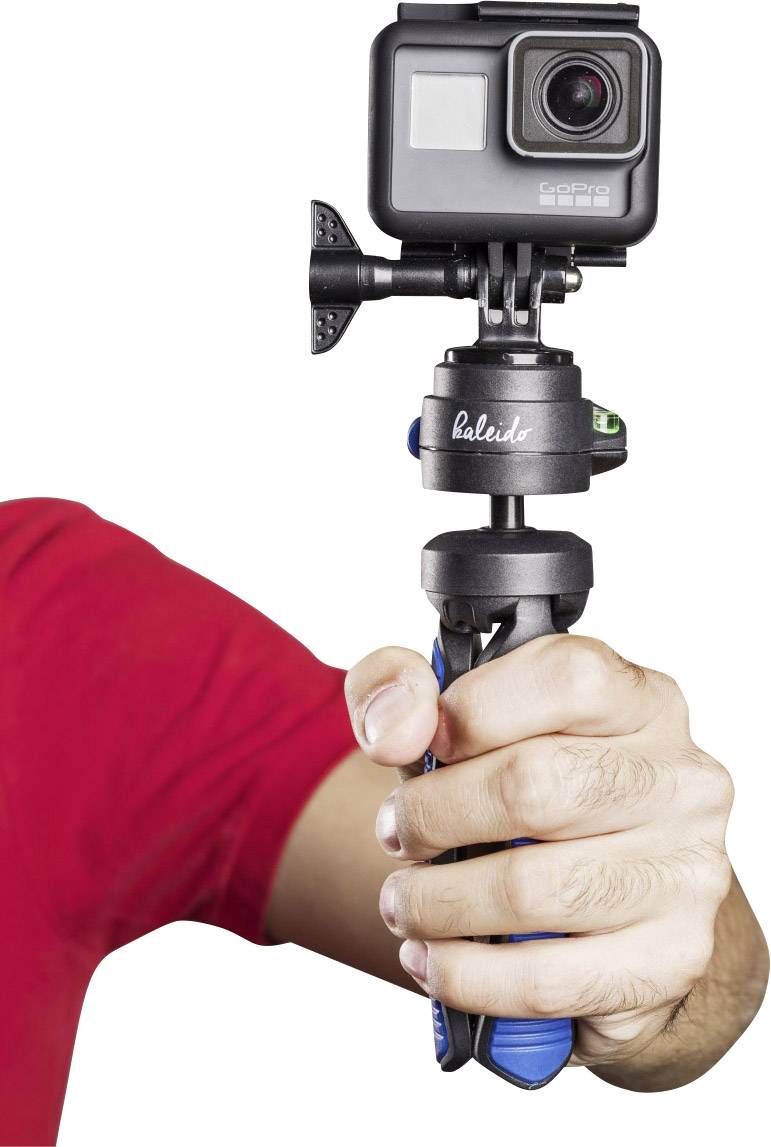 Mantona Gaia Tischstativ 1/4 Zoll Arbeitshöhe=13cm Blau Wasserwaage, inkl. Handschlaufe