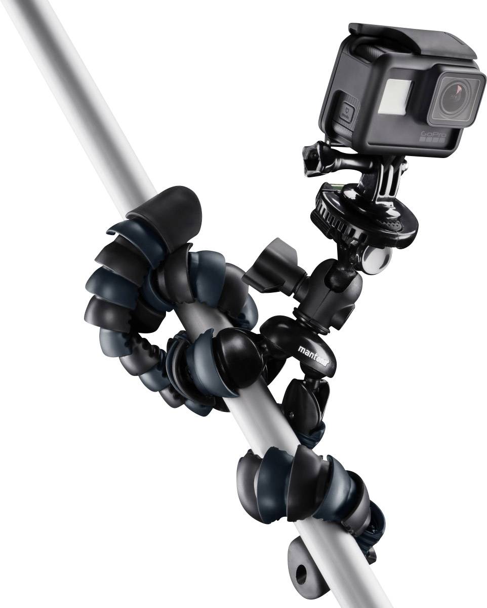 Mantona Armadillo Spezialstativ 1/4 Zoll Arbeitshöhe=12.5 - 28 cm Schwarz, Grau Für Smartphones und GoPro, Wasserwaage