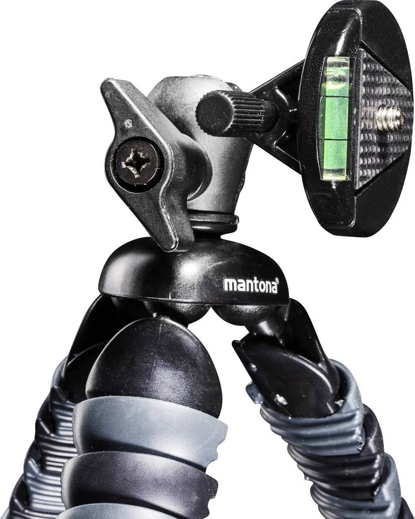 Mantona Armadillo Spezialstativ 1/4 Zoll Arbeitshöhe=12.5 - 28 cm Schwarz, Grau Für Smartphones und GoPro, Wasserwaage
