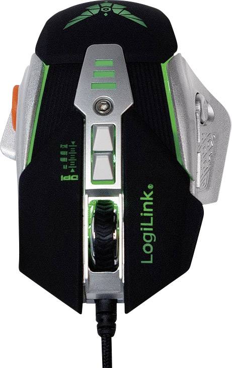 LogiLink ID0156 Gaming-Maus USB Optisch Schwarz, Silber 8 Tasten 3200 dpi Gewichts-Tuning, Beleuchtet