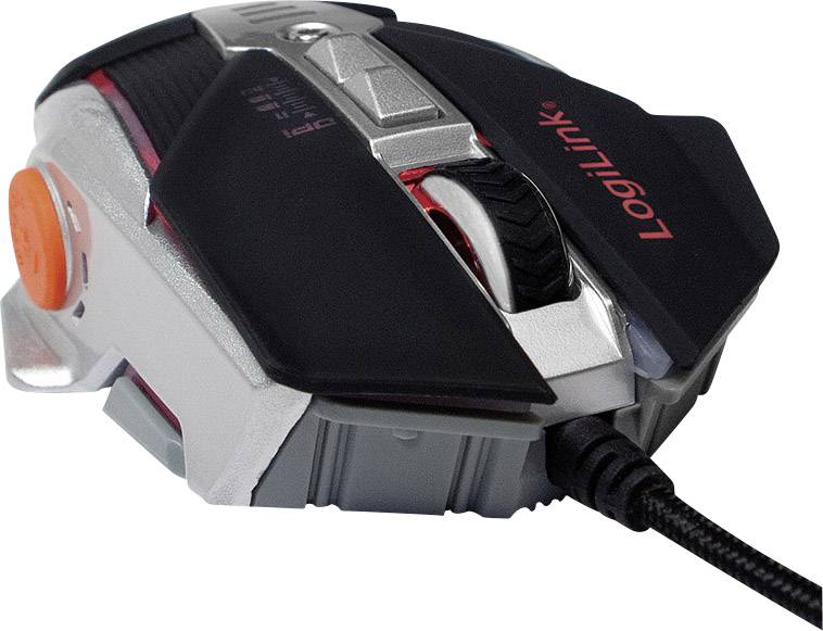 LogiLink ID0156 Gaming-Maus USB Optisch Schwarz, Silber 8 Tasten 3200 dpi Gewichts-Tuning, Beleuchtet