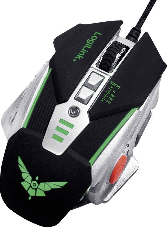 LogiLink ID0156 Gaming-Maus USB Optisch Schwarz, Silber 8 Tasten 3200 dpi Gewichts-Tuning, Beleuchtet