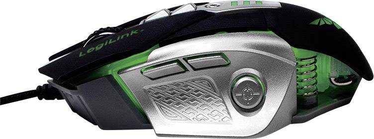LogiLink ID0156 Gaming-Maus USB Optisch Schwarz, Silber 8 Tasten 3200 dpi Gewichts-Tuning, Beleuchtet