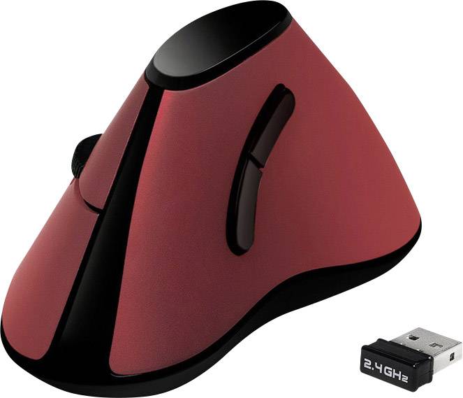 LogiLink ID0159 Ergonomische Maus Funk Optisch Schwarz, Rot 5 Tasten 1200 dpi Ergonomisch