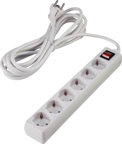Steckdosenleiste mit Schalter 6fach Weiß Schutzkontakt Kabellänge: 2.80m 1593797