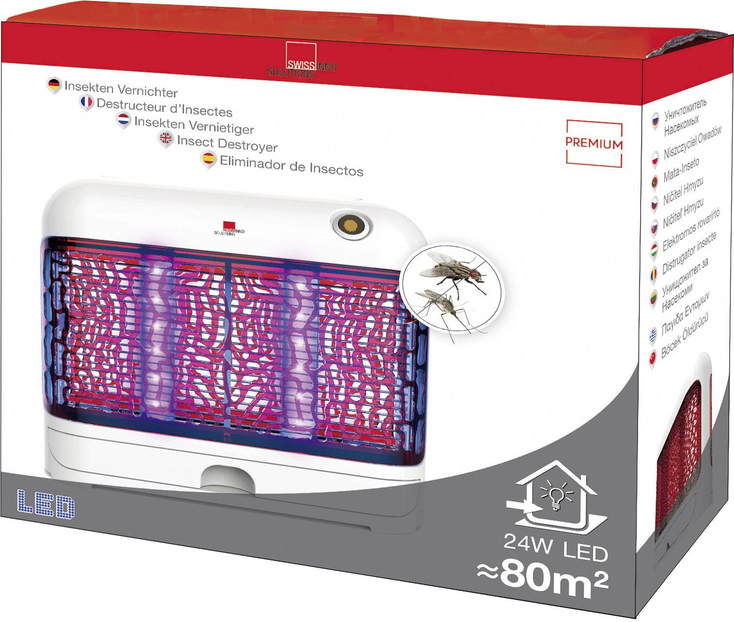 Swissinno Premium 24W 1 246 001 UV-Insektenfänger UV-Licht, Stromgitter 24W (B x H x T) 300 x 265 x 100mm Weiß, Rot 1St.