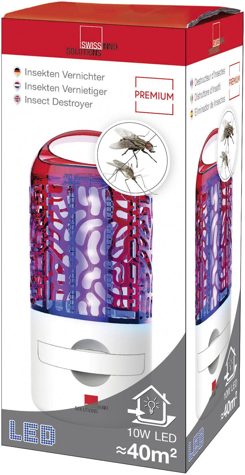 Swissinno Premium 10W 1 245 001 UV-Insektenfänger UV-Licht, Stromgitter 10W (Ø x H) 115mm x 260mm Weiß, Rot 1St.