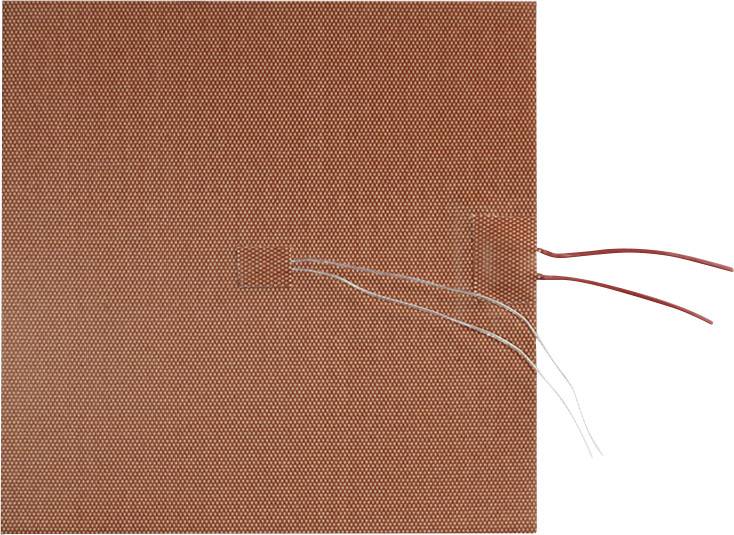 Ein rechteckiges, kupferfarbenes Heizelement mit zwei roten und zwei weißen Kabeln, das für Wärmeanwendungen genutzt wird.