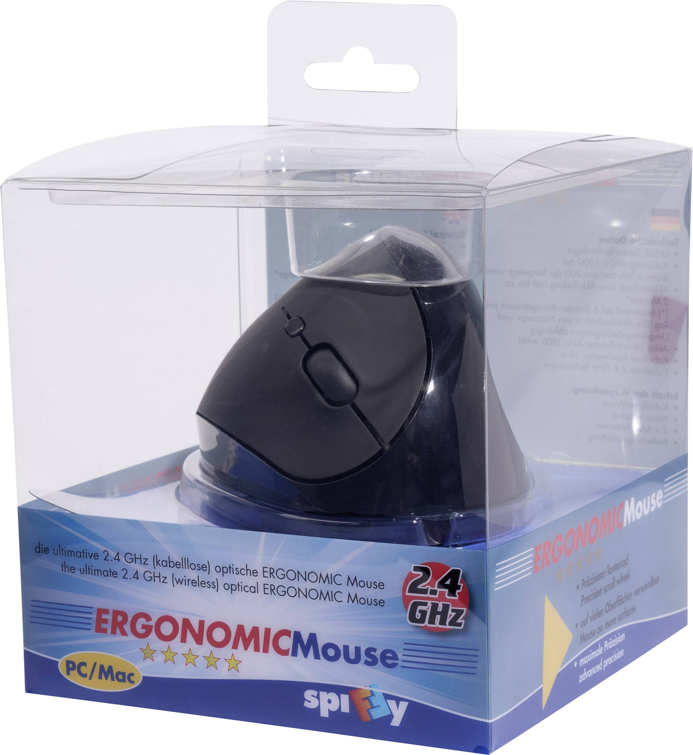 spiffy Ergo Ergonomische Maus USB Laser Schwarz 1600 dpi Ergonomisch, Wiederaufladbar