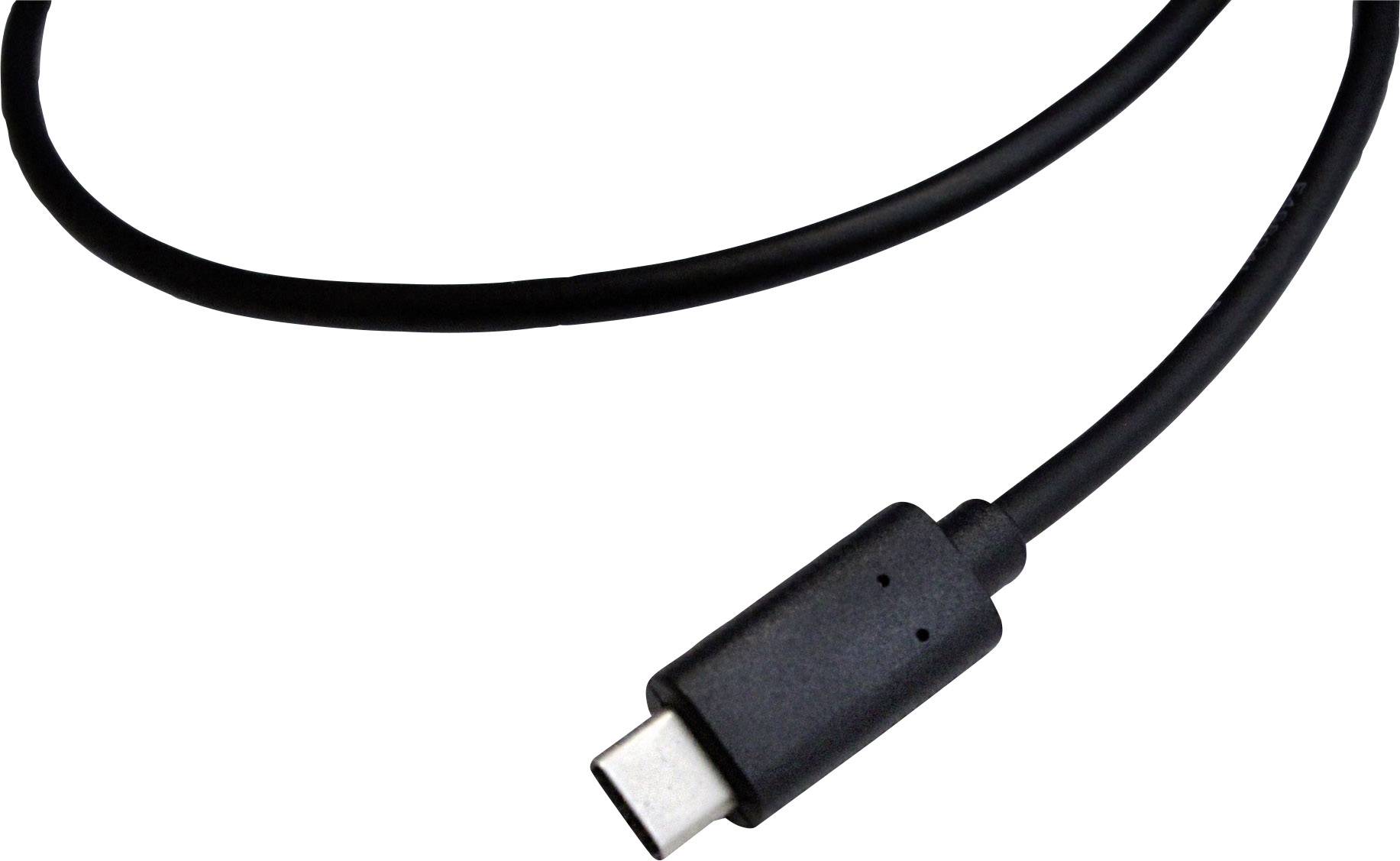 Ein schwarzes USB-C-Kabel auf weißem Hintergrund.