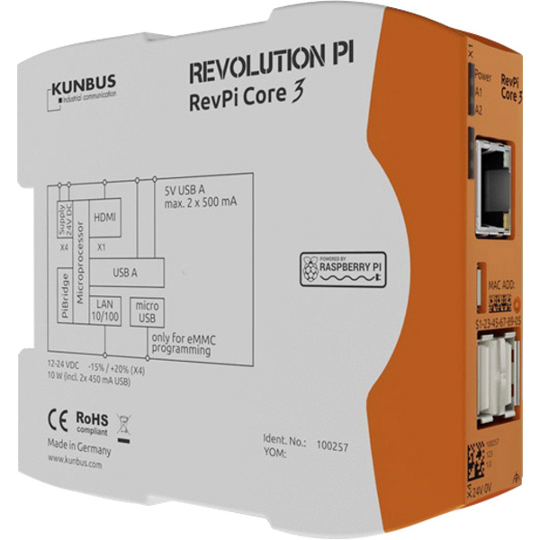 Kunbus RevPi Core3+ 16GB PR100300 SPS-Steuerungsmodul 12 V, 24V
