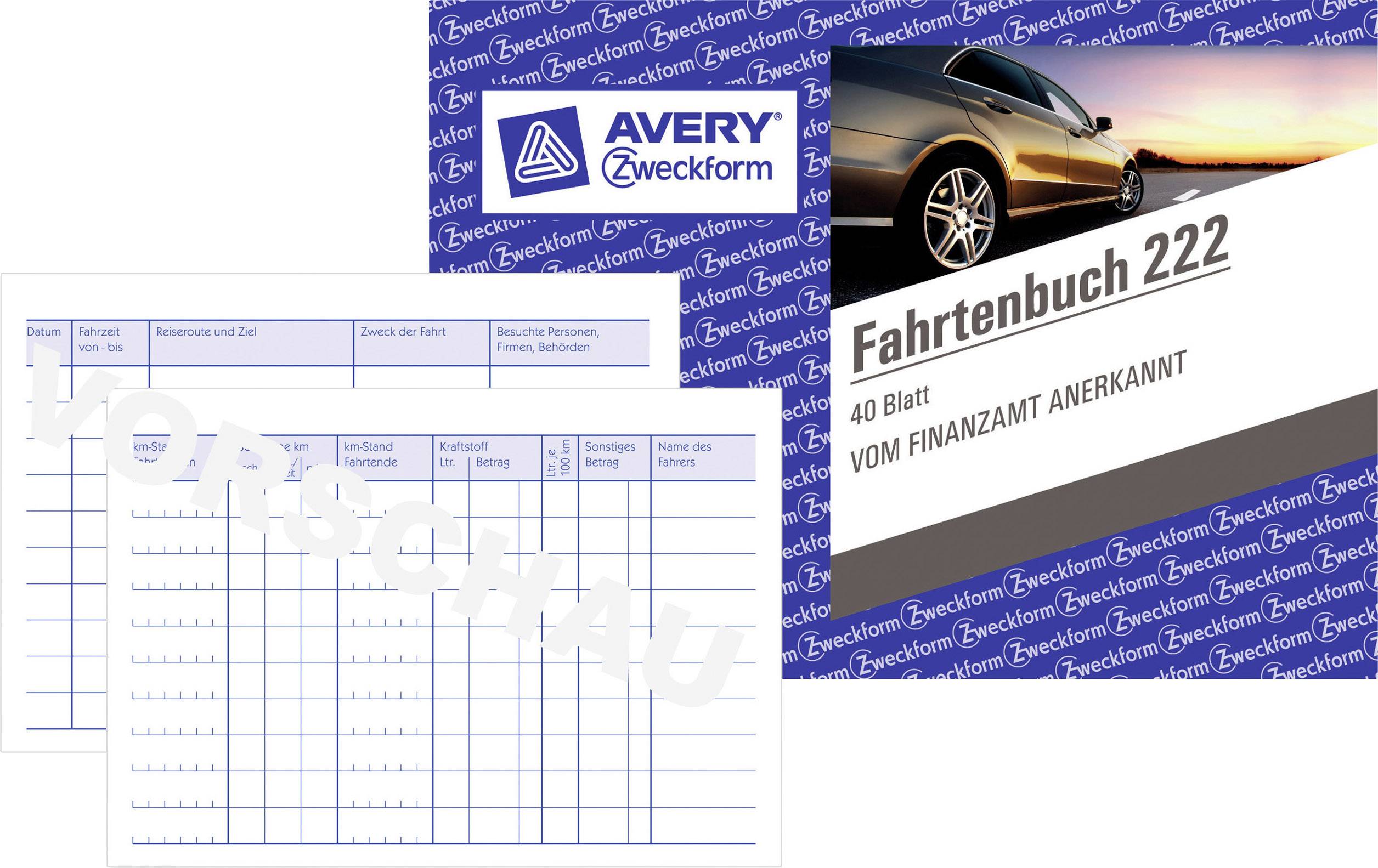 Avery Zweckform 222 Fahrtenbuch, für PKW, A6 quer, 40 Blatt, 5 St./Pack