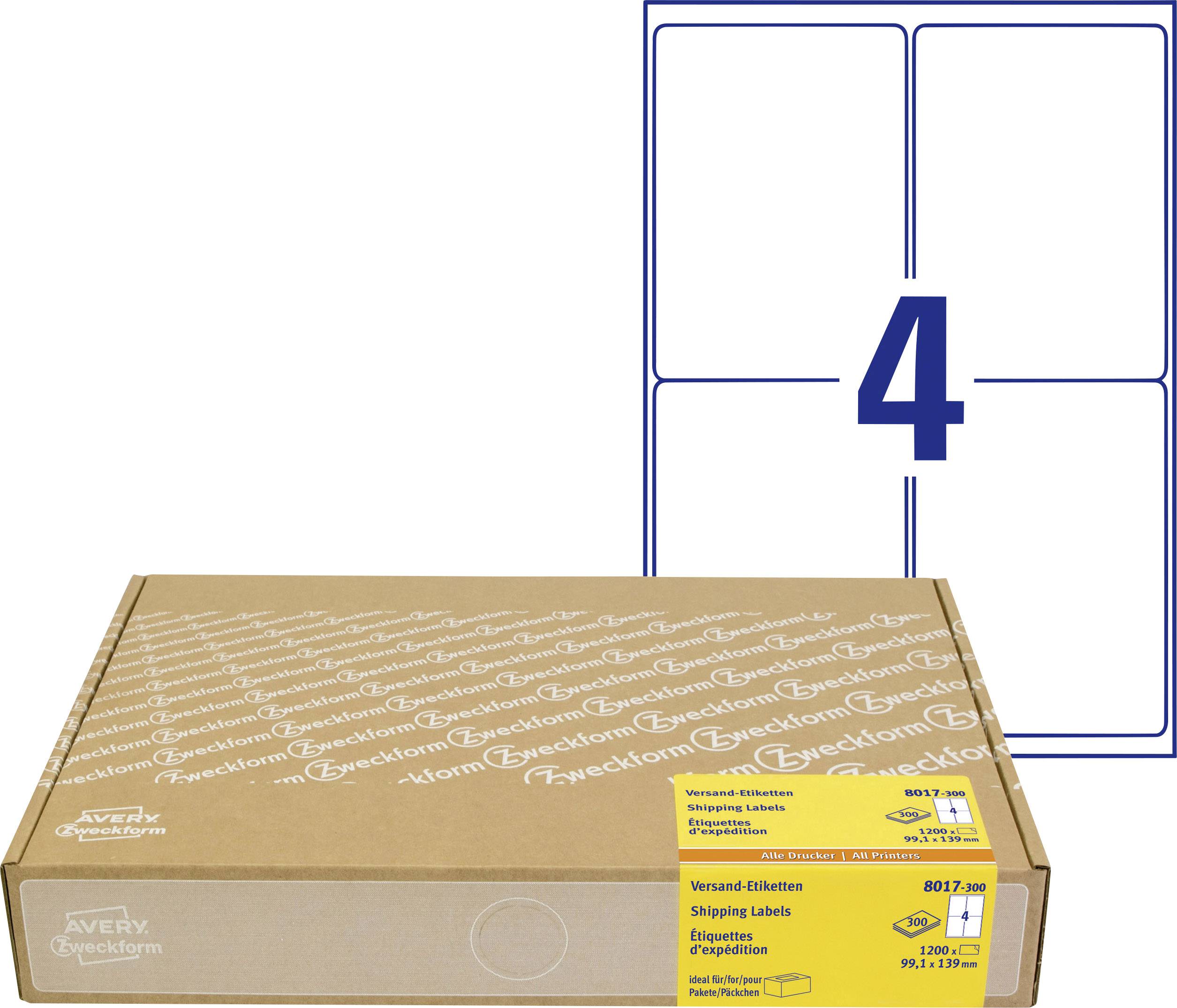 Avery-Zweckform 8017-300 Adress-Etiketten 99.1 x 139 mm Papier Weiß 1200 St. Permanent haftend Tintenstrahldrucker, Laserdrucker, Farblaserdrucker