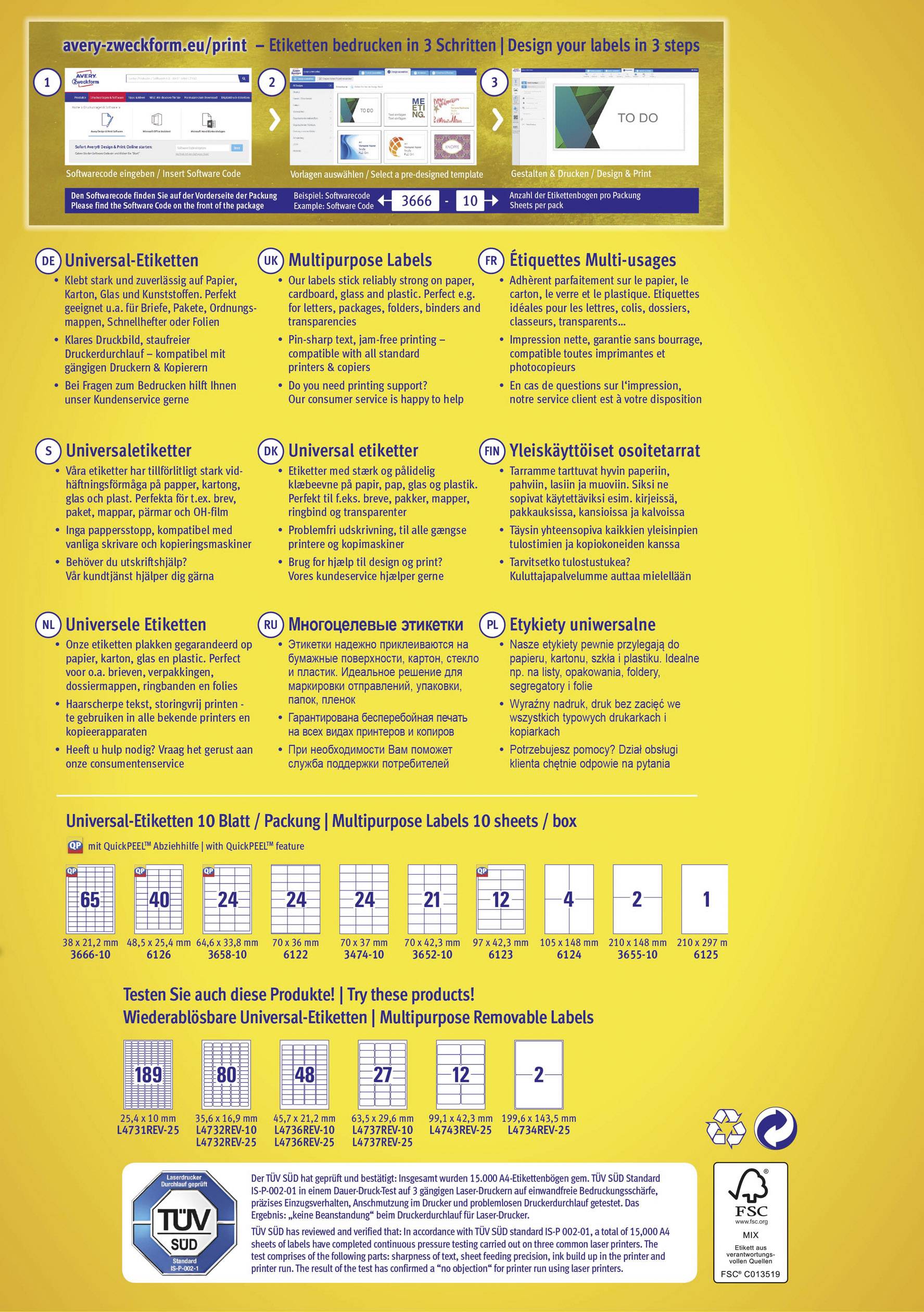 Avery-Zweckform 6126 Universal-Etiketten 48.5 x 25.4 mm Papier Weiß 400 St. Permanent haftend Tintenstrahldrucker, Laserdrucker, Farblaserdrucker