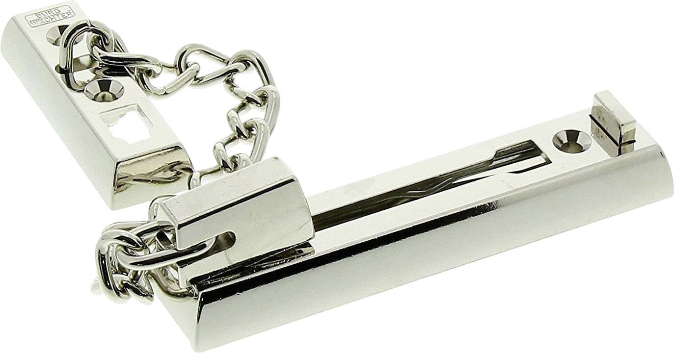 Metallsicherheitskette zur Türsicherung, bestehend aus einer robusten Kettenverbindung mit zwei Befestigungsplatten.