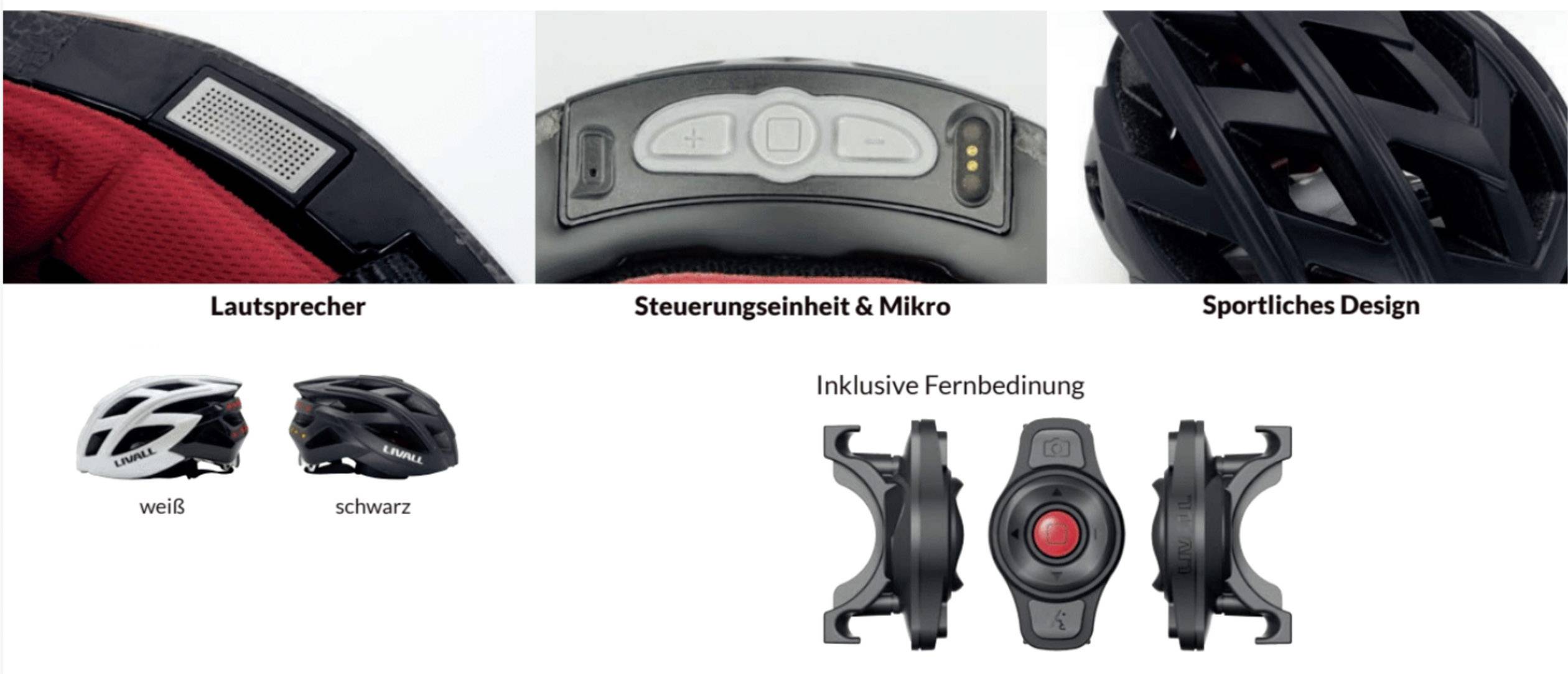 Livall BH62 Rennrad-Helm Schwarz Konfektionsgröße=L Kopfumfang=58-61cm