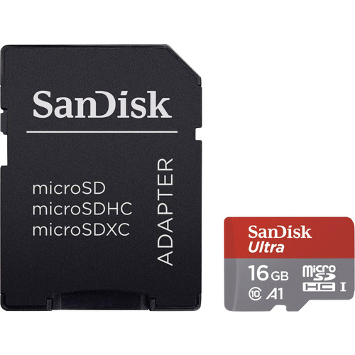 SanDisk Ultra® microSDHC-Karte 16GB Class 10, UHS-I A1-Leistungsstandard, inkl. Android-Software, inkl. SD-Adapter