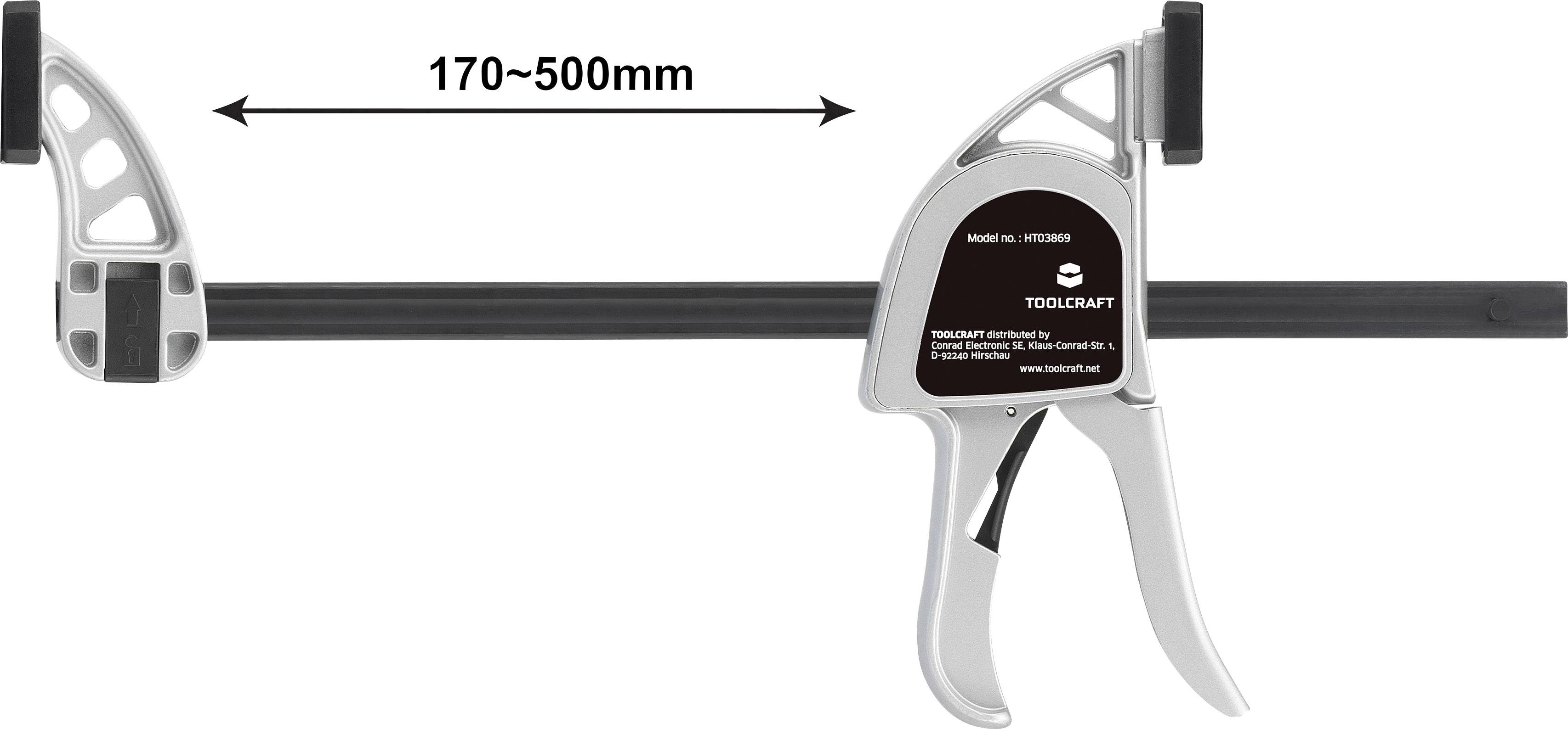 TOOLCRAFT Alu-Einhandzwinge 300 x 85mm 3000N 1595615 Spann-Weite (max.):500mm Produktabmessung, Länge: 500mm Ausladungs-Maße:85mm